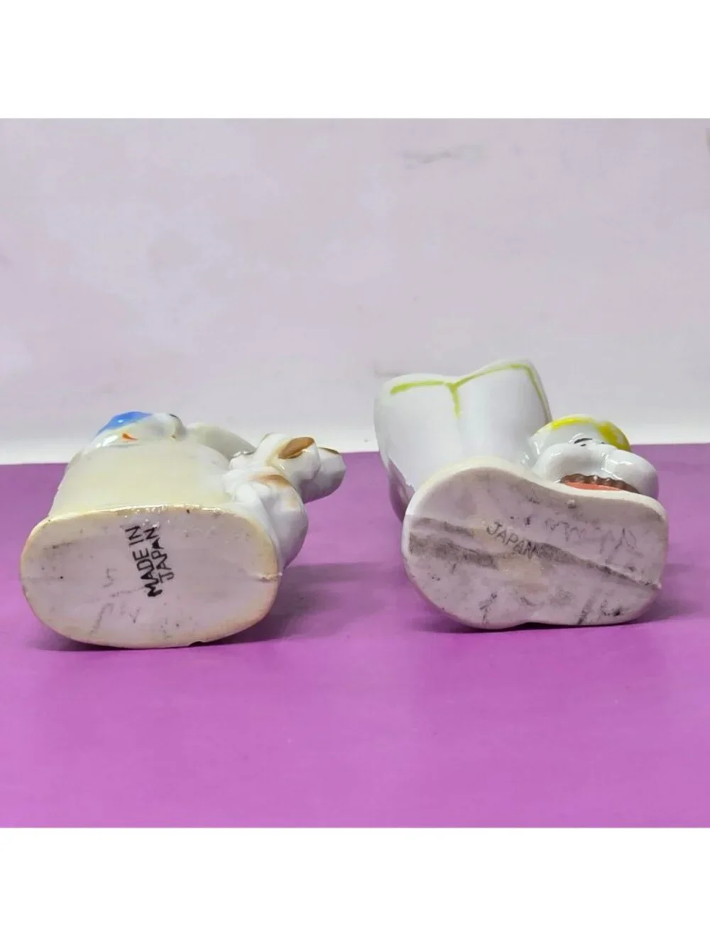 Vintage Hand-Painted Ceramic Bud‎ Vases With Boy & Dog Designs Tall Set Of 2